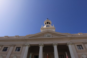 Historical city hall building of Cadiz at Saint John of God square (Plaza San Juan de Dios) in Andalusia, southern Spain. It was built in 16th century. 