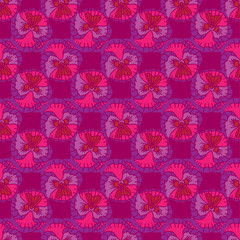 Pansy field-Flowers in Bloom Seamless Repeat Pattern. Flowers pattern Background in purple,red and pink. Surface pattern Design. Perfect for Fabric, Scrapbook