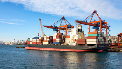 container ship loads the goods to be exported in haydarpasa port.