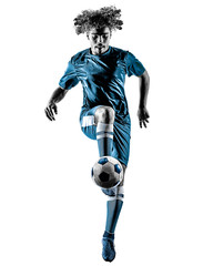 Plakat young teenager soccer player man silhouette isolated