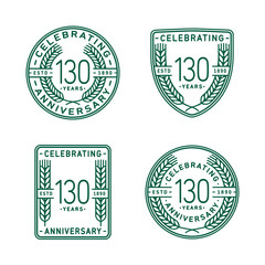 130 years anniversary celebration logotype. One hundred thirtieth anniversary logo collection. Set of anniversary design template. Vector and illustration.