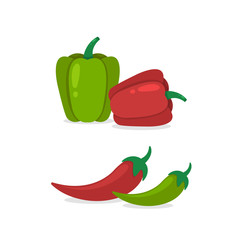 Chili pepper and sweet pepper set. Vector illustration isolated on white background