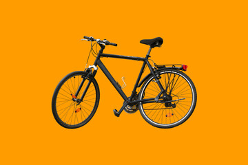 Fototapeta premium Old black bike isolated on orange background