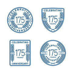 175 years anniversary celebration logotype. One hundred seventy fifth anniversary logo collection. Set of anniversary design template. Vector and illustration.