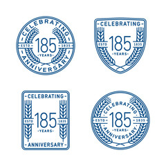 185 years anniversary celebration logotype. One hundred eighty fifth anniversary logo collection. Set of anniversary design template. Vector and illustration.