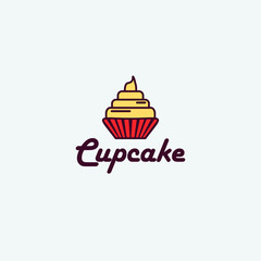 Cupcake Logo, Yellow Cream Cupcake Flat Vector Design Isolated on White Background 