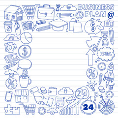 Business and management background. Pattern with finance icons. Conceptual illustration of projects organization, risk, development. Team working, budget planning.