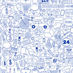 Business and management background. Pattern with finance icons. Conceptual illustration of projects organization, risk, development. Team working, budget planning.