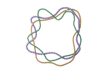 holiday or mardi gras beads making frame isolated on white background