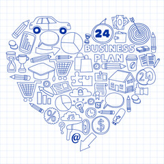 Business and management background. Pattern with finance icons. Conceptual illustration of projects organization, risk, development. Team working, budget planning.