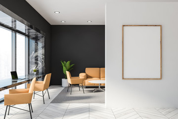 Gray and marble office lounge, vertical poster