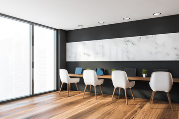 Black and marble panoramic open space office