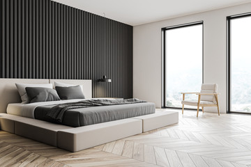 Gray minimalistic master bedroom corner