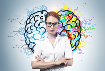 Confident woman, creative and analytical brain