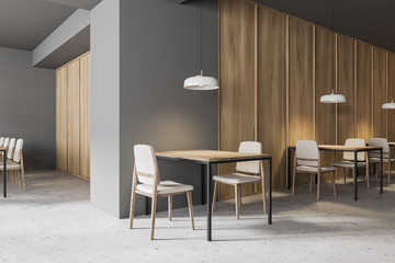 Grey and wooden cafe bar corner