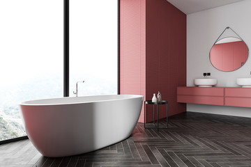Naklejka na ściany i meble White and red bathroom with tub and sink