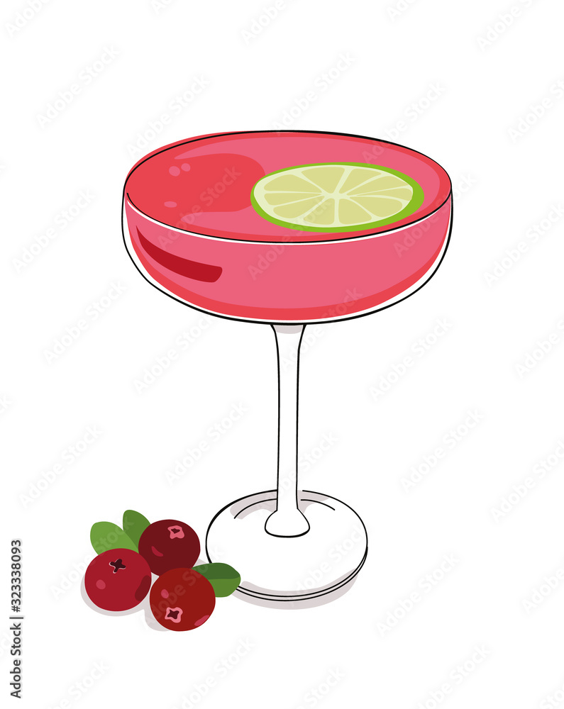 Wall mural Cranberry drink natural cocktail , hand drawn isolated vector illustration.