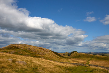 Hadrian's Wall historic roman tourist attraction in Northumberland in the North of England.