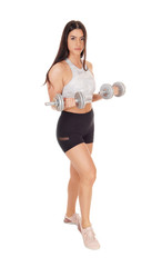 Pretty woman working out whit dumbbells
