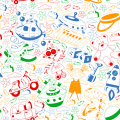 Vector set with toys icons. Pattern for kindergarten.