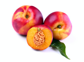Nectarine peach fruits isolated on white