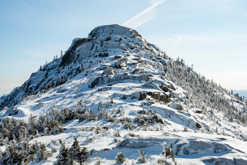 Mount Chocorua summit covered in nice and snow after a blizzard. White mountains, New Hampshire