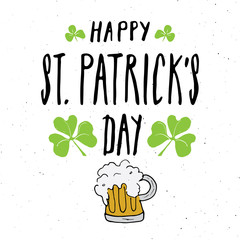 Naklejka premium Happy St Patrick's Day Vintage greeting card Hand lettering, Irish holiday grunge textured retro design vector illustration