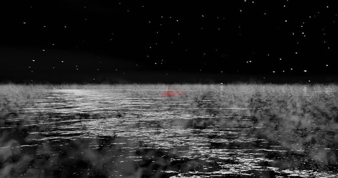 3d render of a red tentacle attack in the night ocean