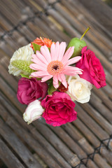 pink gerbera and fuchsia rose spring flower bouquet
