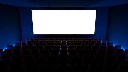 Movie theater, screen with numbered seats. White screen.