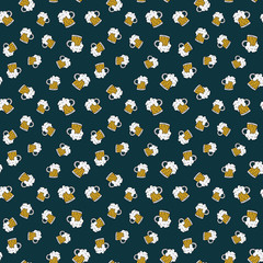 Beer Mug Seamless Pattern, Hand Drawn doodle background. Vector illustration