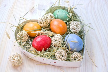 Colorful Easter eggs, nest