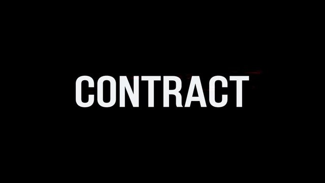 Contract. Animation of Text With Glitch Effect. Alpha Channel