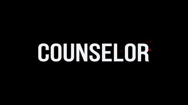 Counselor. Animation of Text With Glitch Effect. Plus Alpha Channel