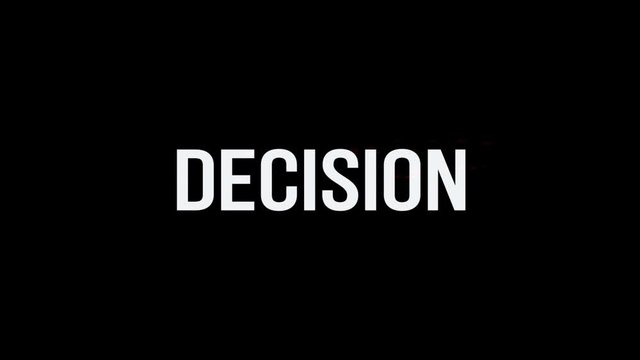 Decision. Animation of Text With Glitch Effect. Plus Alpha Channel