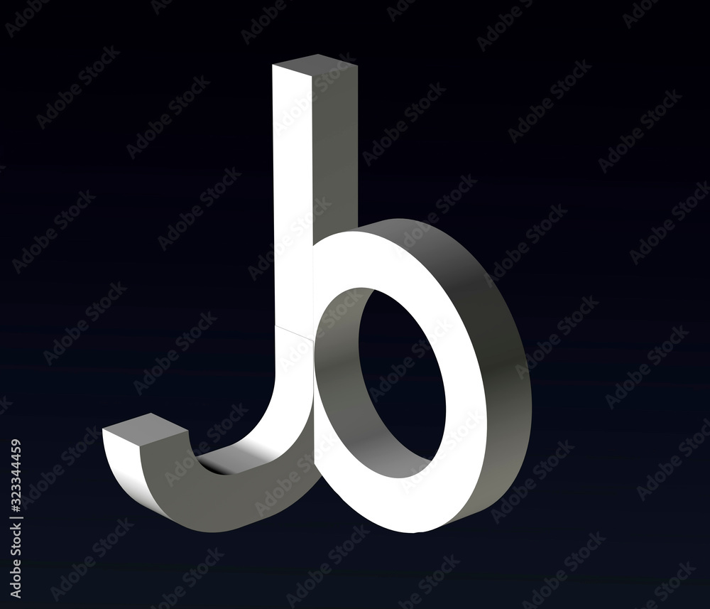 Poster font stylization of the letters b and j, l, font composition of the logo. 3d rendering.