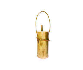Bamboo drinking container with straw isolated on white background. Environmental friendly food and drink packaging