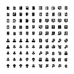 Set of 100 Note, Notebook, Reminder, Diary glyph style icon - vector