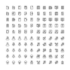 Set of 100 Note, Notebook, Reminder, Diary outline style icon - vector