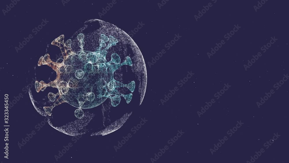 Aufkleber colorized scanning micrograph of some virus 3d render inside a glitch sphere floating over dark blue