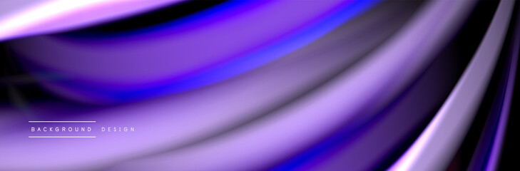 Silk and smooth flow wave poster design. Color waves, liquid style lines and shapes in black color background