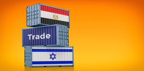 Freight container with Egypt and Israel flag. 3D Rendering
