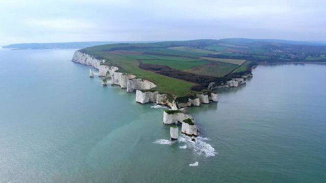 Spectacular aerial view over Old Harry Rocks in England -aerial photography