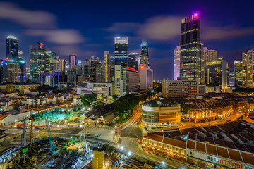 View of central district during sunset blue hour in Singapore