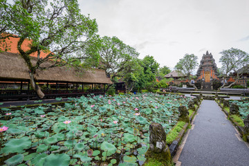 Balinese architectural details and sculptures in a local temple, Bali Indonesia