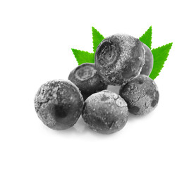 Frozen Blueberries on white background