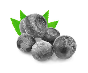 Frozen Blueberries on white background