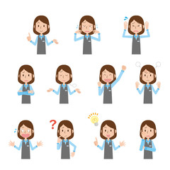 女性　受付　事務員　事務職　店員　感情　ポーズ　セット　上半身