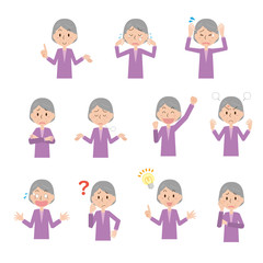 セット　高齢　女性　感情　ポーズ　上半身