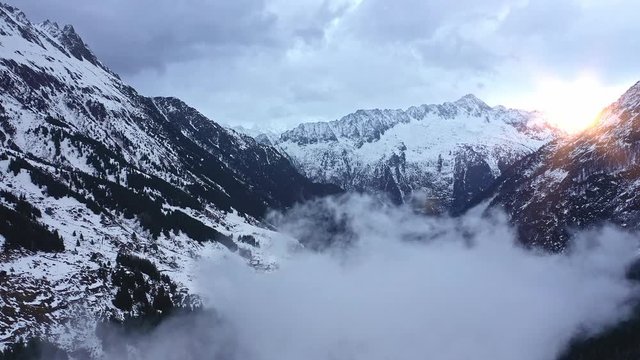 Snow covered mountains - a winter s day in the Alps - aerial view - aerial photography